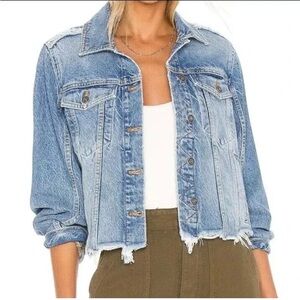 WE THE FREE Jacket Sz X-Small Blue Distressed Frayed Cropped Denim Long Sleeve